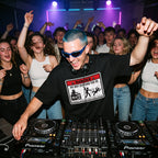 DJ in Danger DJ Do Not Disturb Black Oversized T-Shirt packed club blue hair sunglasses