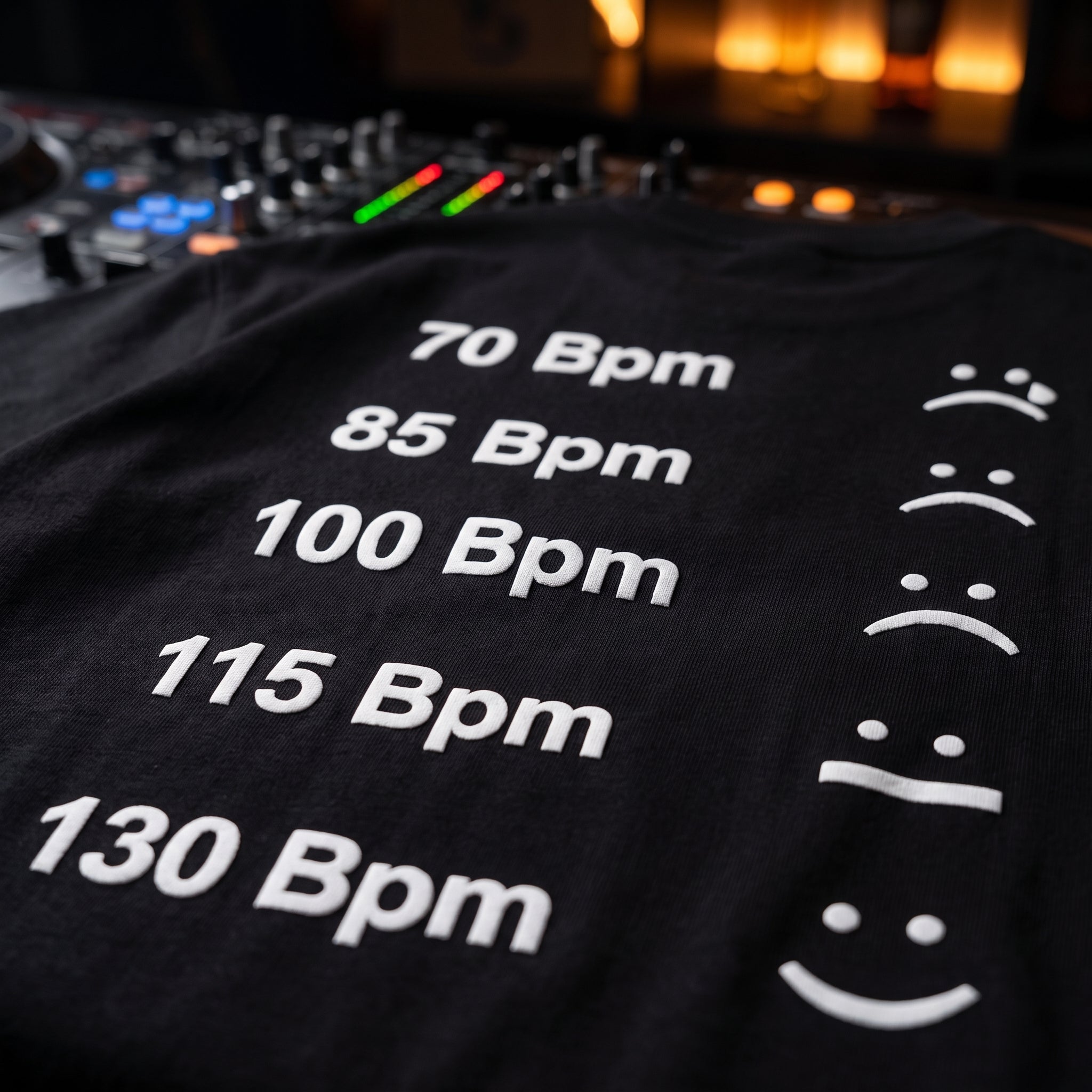 Close up print detail of DJ BPM Chart Oversized T-Shirt